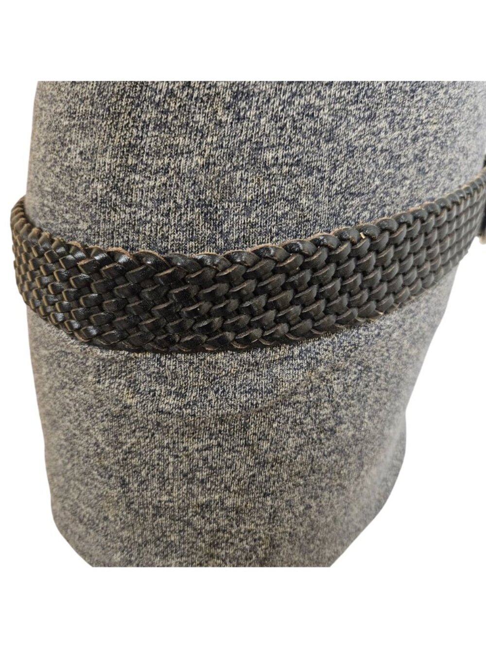 Talbots Braided Woven Belt Womens L Black Leather No Holes Loop Ring Buckle Boho - Picture 4 of 8